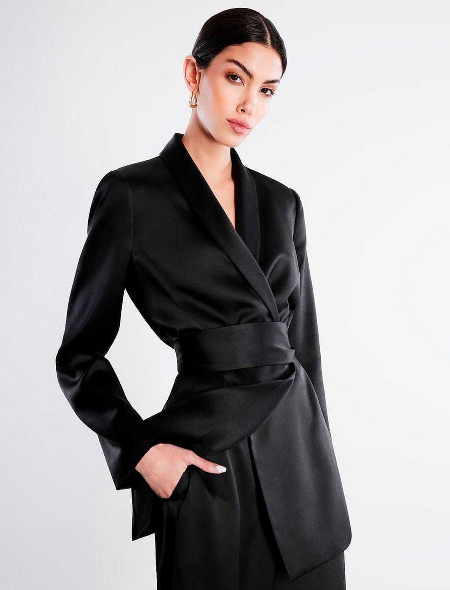 BCBG MAX AZRIA Oberbekleidung | Satin-Smokt-Blazer Lazo An Der Taille