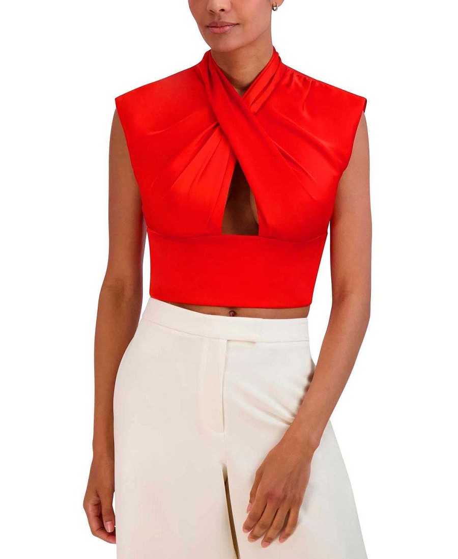 BCBG MAX AZRIA Oberteile | Crop-Bluse Mit Drapiertem Ausschnitt Und Neckholder-Effekt