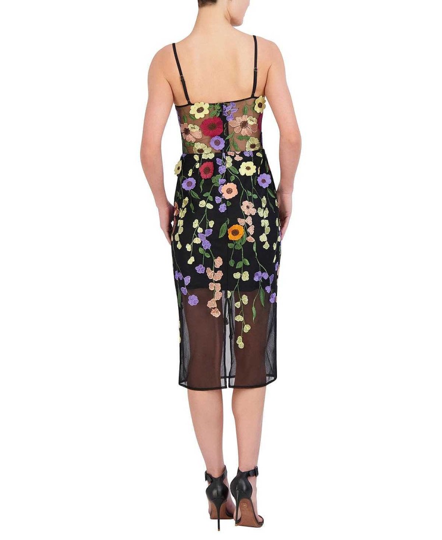 BCBG MAX AZRIA Nacht | Tul-Midi-Kleid Mit Blumenstickereiten Applikationen