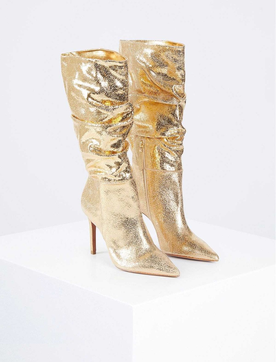 BCBG MAX AZRIA Schuhe | Toni Metallic-Absatzstiefel Mit Craquelado-Effekt