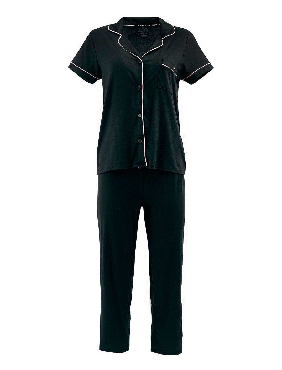 BCBG MAX AZRIA Pyjama | Groses Pyjama-Set Aus Kontrast-Ribe