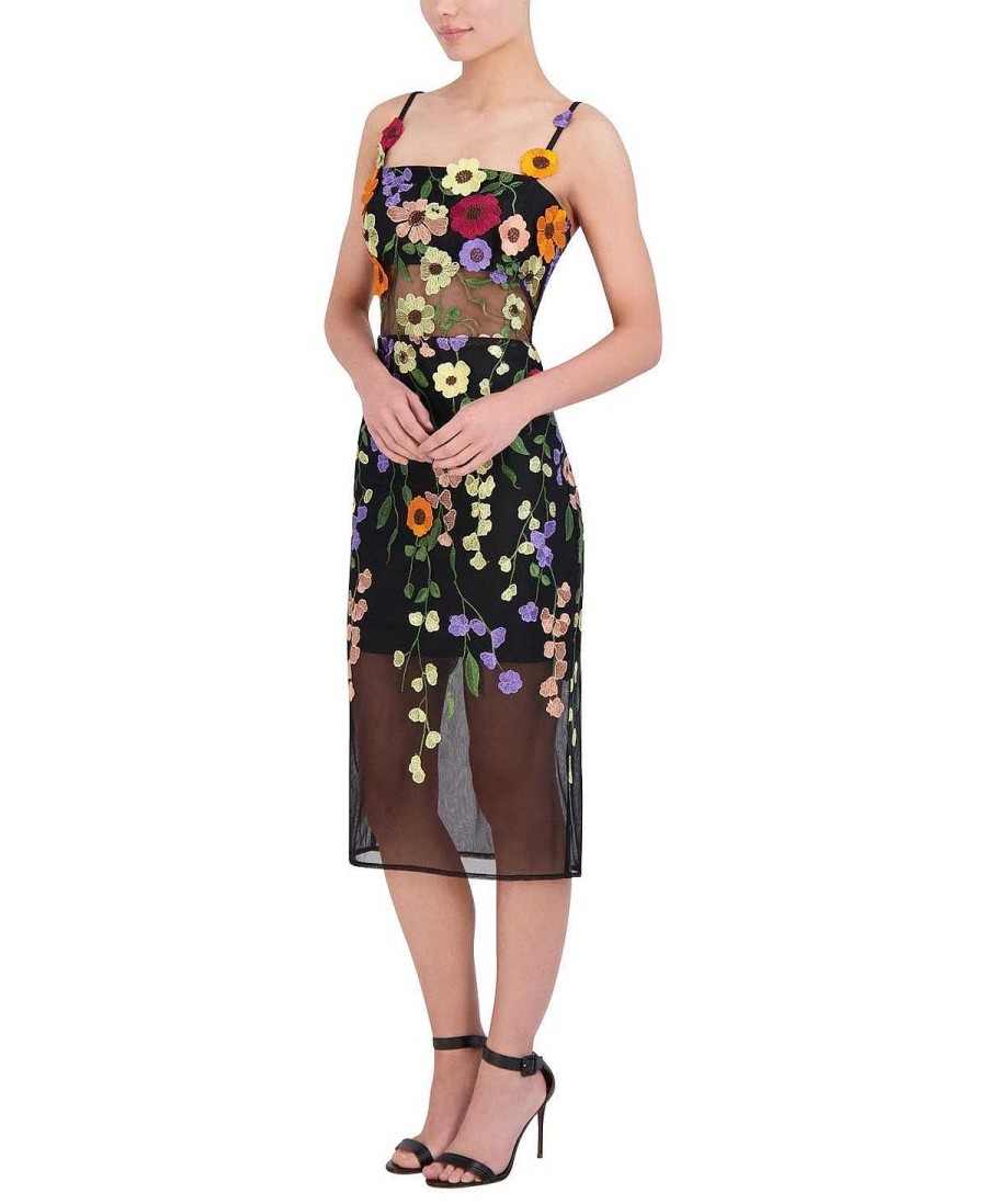 BCBG MAX AZRIA Nacht | Tul-Midi-Kleid Mit Blumenstickereiten Applikationen