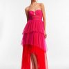 BCBG MAX AZRIA Nacht | Hohes Und Tiefes Tul-Kleid In Farbblau Mit Flora-Stuck